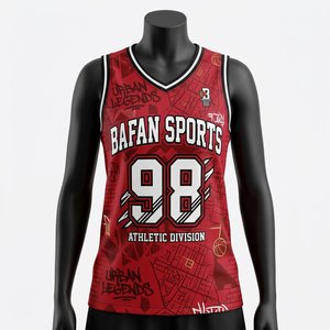 Maillot de basket-ball pour femmes, qualité supérieure, 200 GSM, maille poly, color block noir rouge jaune, logo sublimé, coton - Product Image 6