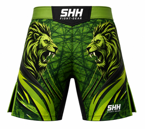 Shorts MMA personnalisés SHH Industries avec logo, motif lion, équipement de combat, BJJ, grappling, kickboxing, arts martiaux, shorts d'entraînement pour hommes - Product Image 2