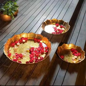 Designer Look Metal Urli Bowl Floating Diya Water Bowl Brass Finish Urli for <b>Home</b> <b>Temple</b> Decor - Product Image 1