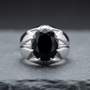 Anillo de Plata de Ley 925 para Hombre, con Ónix Negro Ovalado de 10x14mm, Engaste de Bisel, Estilo Clásico, para Uso Diario - Product Image 1