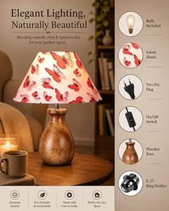 Butterfly Print <b>Table</b> Lamp Fabric <b>Lampshade</b> Wooden Base Bedside Desk Light Home Decor - Product Image 3