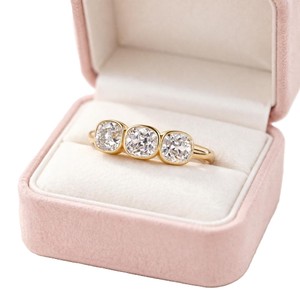 10K 14K 18K Solid Gold <b>Cushion</b> Cut Lab Grown Diamond Ring Engagement Ring Three Stone Diamond Ring Bezel Setting Bridal Jewelry - Product Image 5