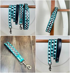 Nouvelle arrivée motif damier laisse et collier de chien en cuir usiné à la main ensembles de plomb de trafic adaptés aux chiens de petite et moyenne taille - Product Image 3