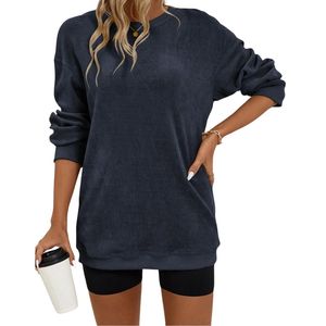Suéteres de mujer de punto gofrado texturizado, largos, con dobladillo dividido, cuello redondo, térmicos, transpirables, de algodón, para invierno - Product Image 1