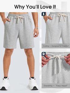 Shorts de survêtement gris pour homme avec cordon de serrage, décontractés, athlétiques, style bermuda, avec poches latérales, en tissu tricoté respirant, taille mi-haute - Product Image 2