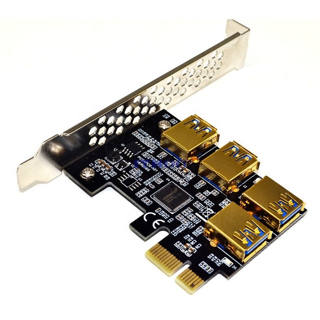 Pci-e 1x Riser Card PCIe 1 to 4 Usb 3.0 Port Slot Expansion Card Adapter Multiplier 1 to 4 Pcie Splitter for GPU Graphics Cards