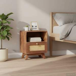 Mesa de Noche Compacta de Madera Maciza de Mango, Elegante Mesita de Noche para Decoración de Dormitorio - Product Image 1