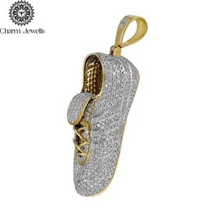 Pendentif en forme de boule en argent 925 et moissanite, plaqué or 22 carats, certifié IGI, serti clos, lettre RILY, thème Hip Hop, unisexe, par Charm Jewells - Product Image 5
