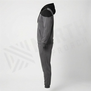 Ensemble de survêtement à capuche pour homme, couleur contrastée, sweat-shirt à fermeture éclair intégrale avec poches latérales, vêtements de sport décontractés, tenue d'automne - Product Image 3