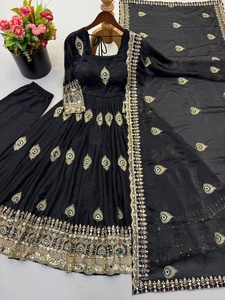 Black Embroidered Anarkali <b>Suit</b> Floor-Length Traditional Wear For <b>Women</b> India Pakistan <b>Wedding</b> Party Dress From Samp Corporation - Product Image 3