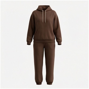 <b>Women</b> 100% Cotton Hooded Sweatshirt & <b>Joggers</b> Set Solid Color Loose Fit Casual Tracksuit Autumn Full Length Midweight <b>Fleece</b> - Product Image 1