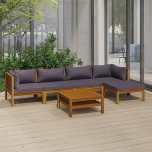 Ensemble de salon de patio 6 pièces en bois d'acacia massif avec coussins ensembles de jardin - Product Image 1