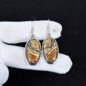 Handmade Solid 925 Sterling Silver <b>Earring</b>, Jasper Gemstone Jewelry, Matched Pair Stone <b>Earring</b>, Birthday Gift - Product Image 1