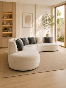 Set di Divani Curvi Sudut <span class=keywords><strong>Luna</strong></span> in Stile Moderno e Minimalista, Tessuto Premium Ecologico, Arredamento per Soggiorno e Appartamento, Adatto per Uso Alberghiero - Product Image 4