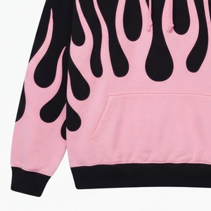 <b>Men's</b> Oversized Pink <b>Black</b> Flame Print Hoodie Cotton French Terry Streetwear Pullover <b>Sweatshirt</b> - Product Image 5