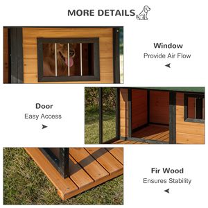 Casa per cani all'aperto in legno giallo con portico e tetto in asfalto per animali domestici di medie e grandi dimensioni mobili per animali domestici - Product Image 6