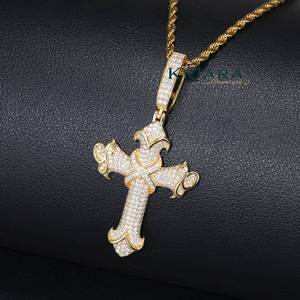 Pendentif Croix Hip Hop en Argent 925 Plaqué Or avec Diamant de Laboratoire Rond, Charme Religieux de Luxe Unisexe, Cadeau - Product Image 1