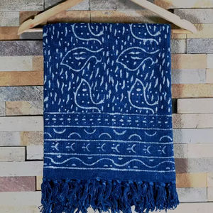 Plaid en coton de luxe imprimé au bloc indigo pour la décoration intérieure, vente en gros de plaids pour la décoration du salon - Product Image 1