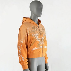 Custom <b>Screen</b> Print <b>Sun</b> Faded Distressed Embroidered Patches Winter Eco-Friendly Heavyweight Oversized Zip Cotton Acid Wash - Product Image 4