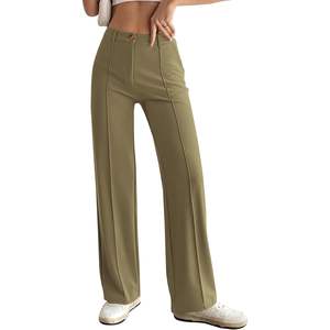 กางเกงทำงานทรงตรงสำหรับผู้หญิง ไซส์ XL ผ้าชีฟอง ยืดได้ กระดุมผ่าหน้า เอวยางยืด ผ้าถักเนื้อนุ่ม สไตล์ลำลองสำหรับธุรกิจ - Product Image 2