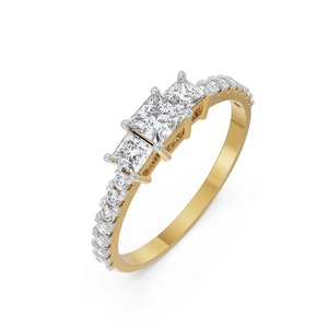 Anillo de Compromiso de Oro Amarillo de 14K con Tres Diamantes Cultivados en Laboratorio de Corte Princesa de 0.58CT, Joyería Fina - Product Image 4