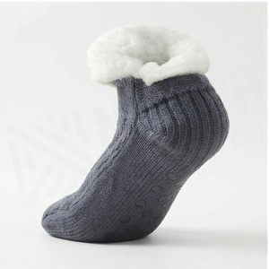 Cozy Ankle <b>Socks</b> With Fleece Lining Gray Solid Knitted Thermo Winter Lounge <b>Socks</b> For Adults Casual Wear - Product Image 3