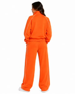 Front Zip OEM Hooded Sweatshirt <b>Thin</b> Stripes Regular Fit Jacket <b>Hoodies</b> Wide Leg Straight Trousers Lightweight 100% Cotton - Product Image 2