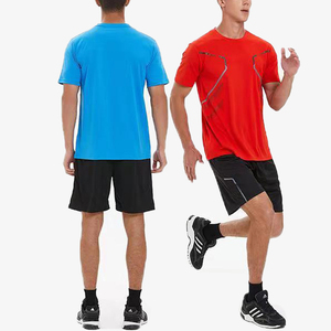 เสื้อยืดคอกลมสีขาวสำหรับผู้ชาย กางเกงขาสั้นสีดำ ชุดวิ่ง 2 ชิ้น แห้งเร็ว ผ้าโพลีเอสเตอร์ ชุดกีฬาคุณภาพสูง ตัดเย็บแบบคอนทราสต์ - Product Image 5