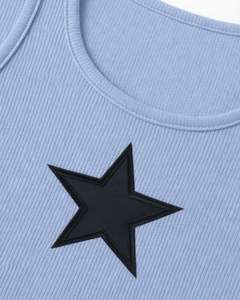 Conjunto de Top Corto Acanalado y Pantalones Cortos con Cordón para Mujer, Azul Cielo con Estrella Negra, Atuendo Casual de Dos Piezas para Descansar, Venta al por Mayor Personalizada - Product Image 5