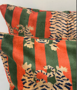 <b>Orange</b> and Green Velvet Cushion Covers with Tiger Print Stripes Decorative <b>Throw</b> Pillows for Sofa and Home Decor Living Room - Product Image 4