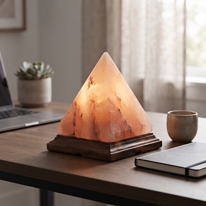 Lampe pyramide artisanale en sel rose de l'Himalaya, veilleuse en sel rocheux naturel avec base en bois pour la décoration intérieure - Product Image 3