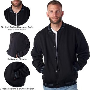 <b>Men</b>’s Varsity <b>Jacket</b> Classic Letterman Coat <b>Baseball</b> Bomber <b>Jacket</b> Lightweight Stylish Everyday Outerwear - Product Image 5