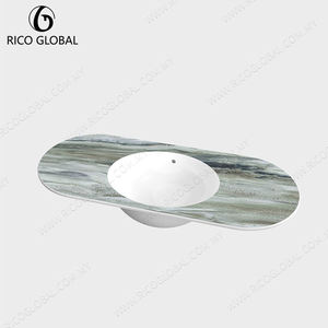 Lavabo Ovalado para Baño con Encimera de Mármol, Grifo Dorado de Pared, Diseño Minimalista, Incluye Desagüe - Product Image 2