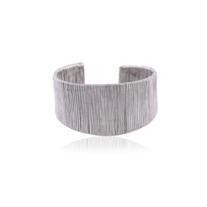 SKU7454 925 Sterling <b>Silver</b> Wide Ribbed <b>Cuff</b> <b>Bracelet</b> – Textured Open Kada, Modern Statement - Product Image 4
