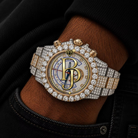Briva Luxus Herrenuhr mit Diamanten besetzt, quadratisches Glas, Regatta Chronograph, Quarzwerk, weißes großes Kristallglas, Edelstahl