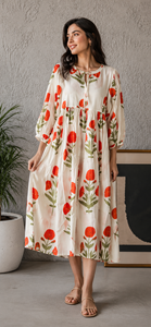 Cotton Hand Block Print V-neck Maxi Dress Women <b>Summer</b> Floral Boho Long <b>Kaftan</b> Party Casual Modern Fit Flare Eco-Friendly - Product Image 5