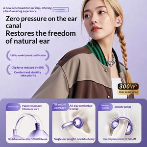 หูฟังไร้สายแบบหนีบหู ODM/OEM พร้อมโลโก้ สีม่วง แบบเปิดหู พร้อมเคสชาร์จและไฟ LED แสดงสถานะ - Product Image 2