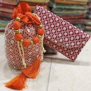 Handmade <b>Green</b> Cotton Potli <b>Bag</b> & Purse With Pearl Embroidery Flower Pattern Tassel For Wedding Decoration For Women And Girls - Product Image 3