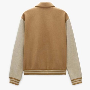 Varsity Jacket <b>Men</b> <b>Black</b> White Sleeve Solid Color Turn-down Collar Button Closure Casual Autumn Wear Varsity Jacket - Product Image 2