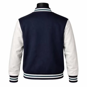 Chaqueta Acolchada con Capucha de Lona Azul Marino Personalizada de 480 g/m² con Panel de Manga en Contraste Blanco, Logotipo Bordado y Forro de Algodón Cortavientos - Product Image 3