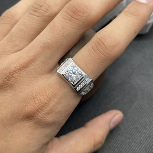Hip Hop Style Round Cut Moissanite Diamond <b>Mens</b> Engagement <b>Ring</b> 925 Sterling Silver Statement Chunky <b>Ring</b> Iced Out Bling Jewelry - Product Image 2