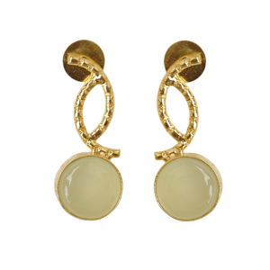Boucles d'oreilles clous plaquées or avec pierre de jade sertie clos, style classique, bijoux pour femme, cadeau - Product Image 1