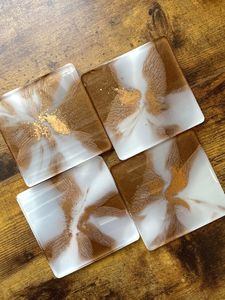 Glitter Resin Coaster Marble & Geode Agate Style <b>Gold</b> Edge Handmade & Customized - Product Image 3