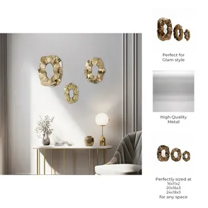 Ensemble de sculptures murales géométriques abstraites en laiton, forme irrégulière moderne, décoration intérieure, accent décoratif pour salon, lot multi-pièces - Product Image 6
