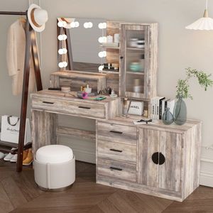 <b>Large</b> LED Light Vanity <b>Desk</b> with 10 Bulbs Makeup Table with Charging Station Elegant Vanity Mirror - Product Image 3