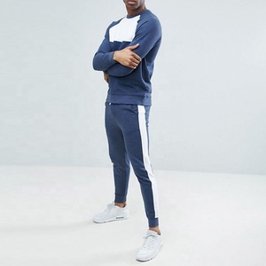 Wholesale Premium Quality Men's Thick Homme Crewneck Track Suit Survetement White Side Stripe & Chest Block Sweat Suit - Product Image 5