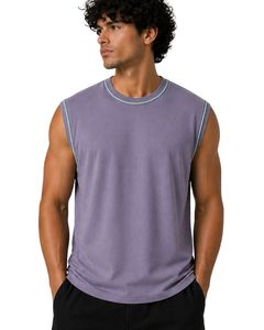 Camiseta sin Mangas para Hombre, Color Lavanda, de Algodón Premium, para Gimnasio, Fitness, Casual, Verano, Ligera, Transpirable, Ajuste Personalizado - Product Image 1