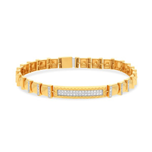 Pulsera de Diamantes con Eslabones Geométricos en Oro Amarillo y Diseño Lineal Estructurado en el Centro - Product Image 1