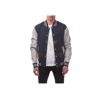 Chaqueta universitaria de béisbol con mangas de cuero para hombre - Product Image 1