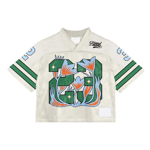 Camiseta de Fútbol Americano Azul de Malla 100% Poliéster para Hombre, Manga Corta, Cuello en V, Estampado Paisley, Transpirable, Antibacteriana, de Secado Rápido - Product Image 4